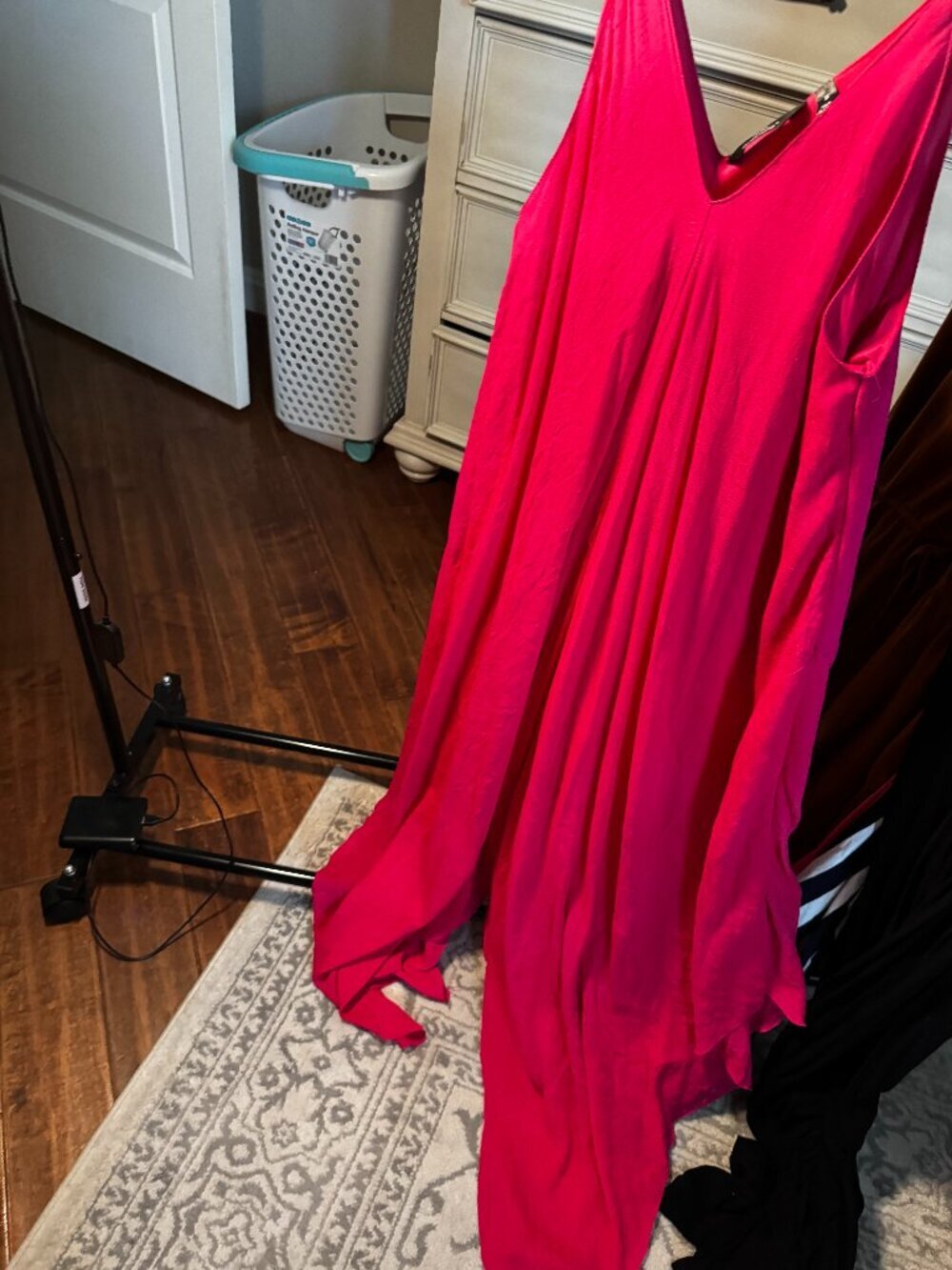 Mlle Gabrielle Pink Handkerchief Hem Boho Maxi Dress (3X)
